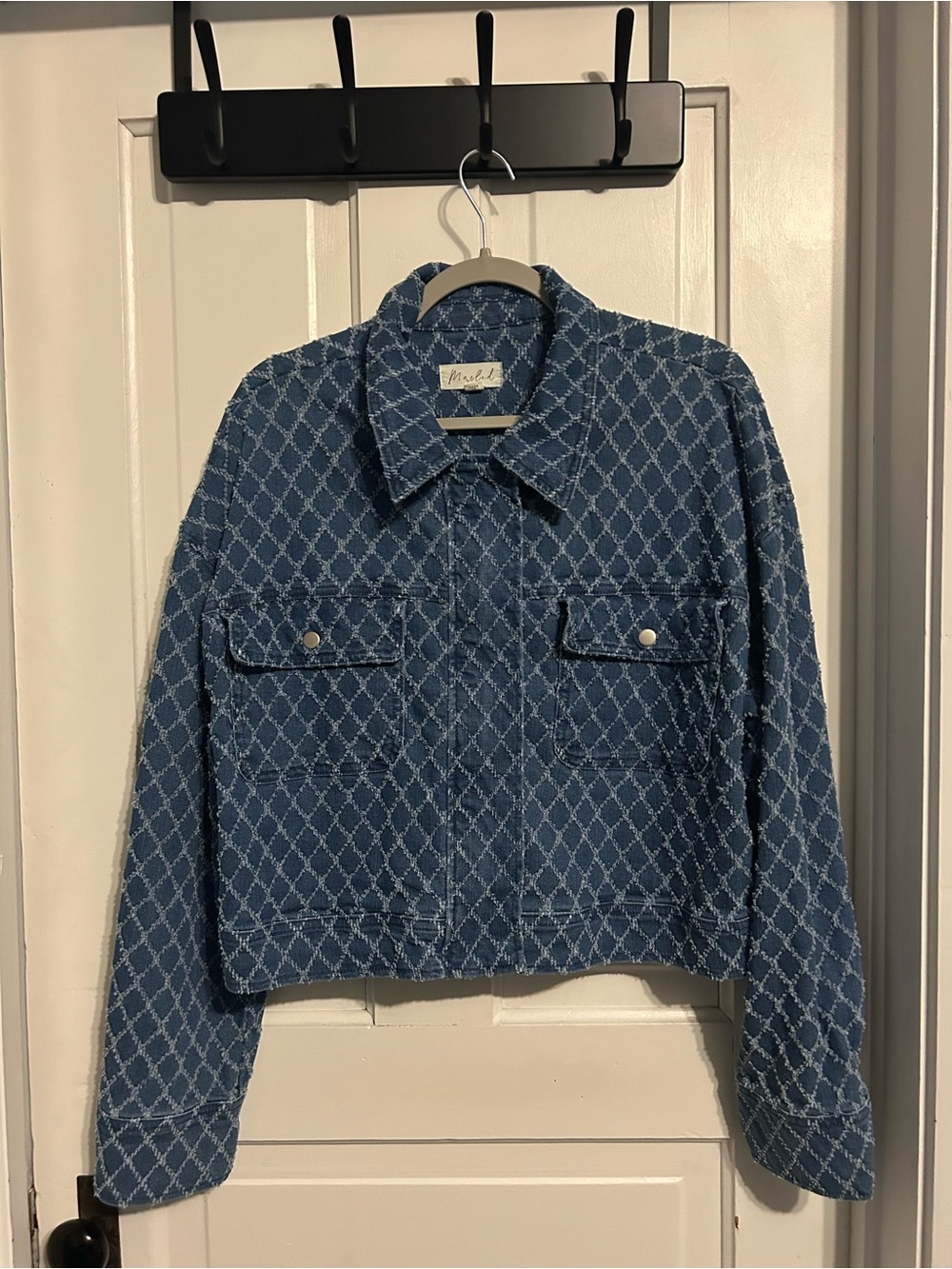 Marled by Reunited Blue Patterned Denim Jacket NEVER WORN!
